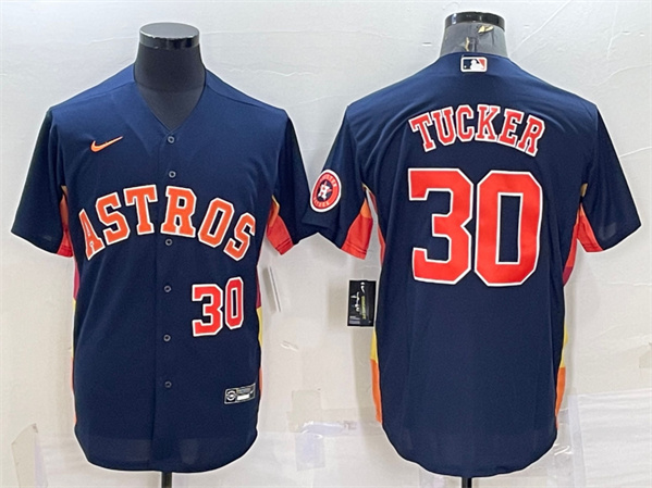 Men's Houston Astros #30 Kyle Tucker Navy With Patch Cool Base Stitched Jersey - Click Image to Close